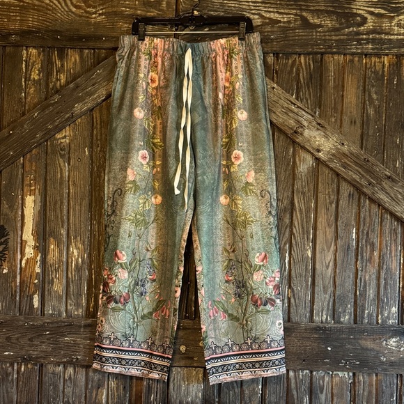 Pants - Floral Boho Lounge Pants in Sage Green and Pink